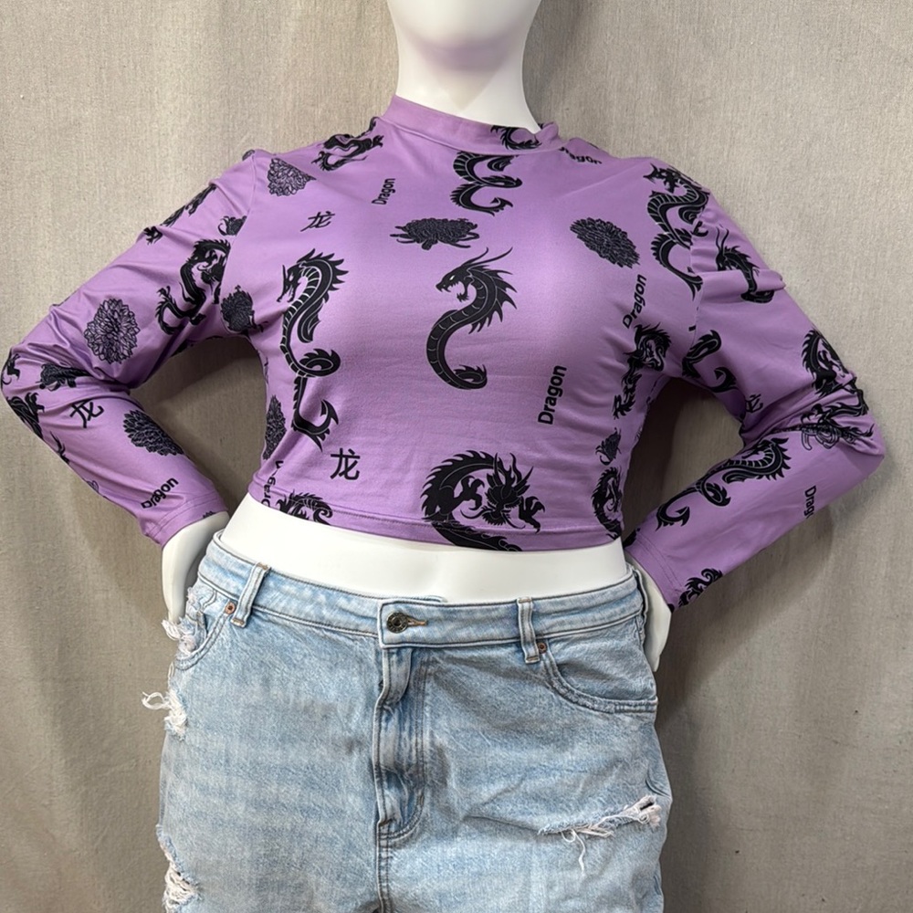 SHEIN Purple Black Fitted Crop T-Shirt
